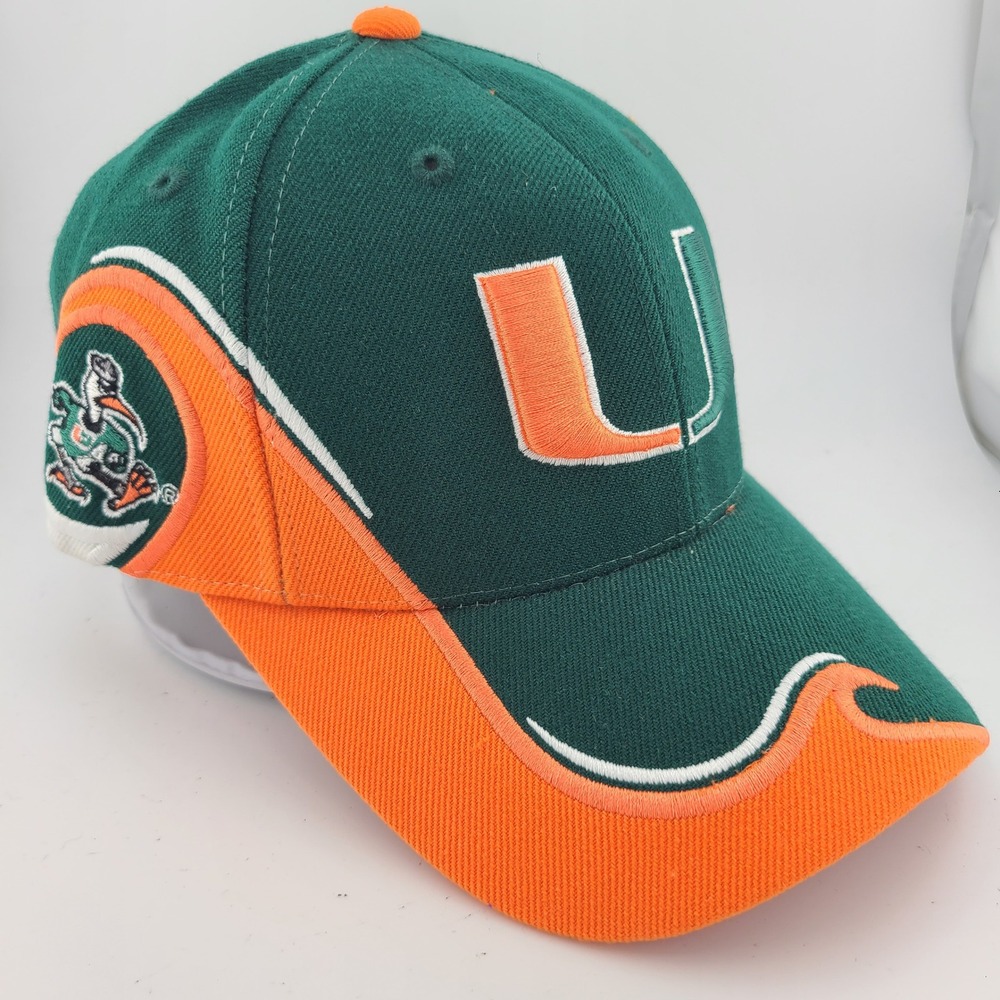 Colosseum Miami Hurricanes NCAA Hat Mens Green Orange Embroidered Strapback NWT